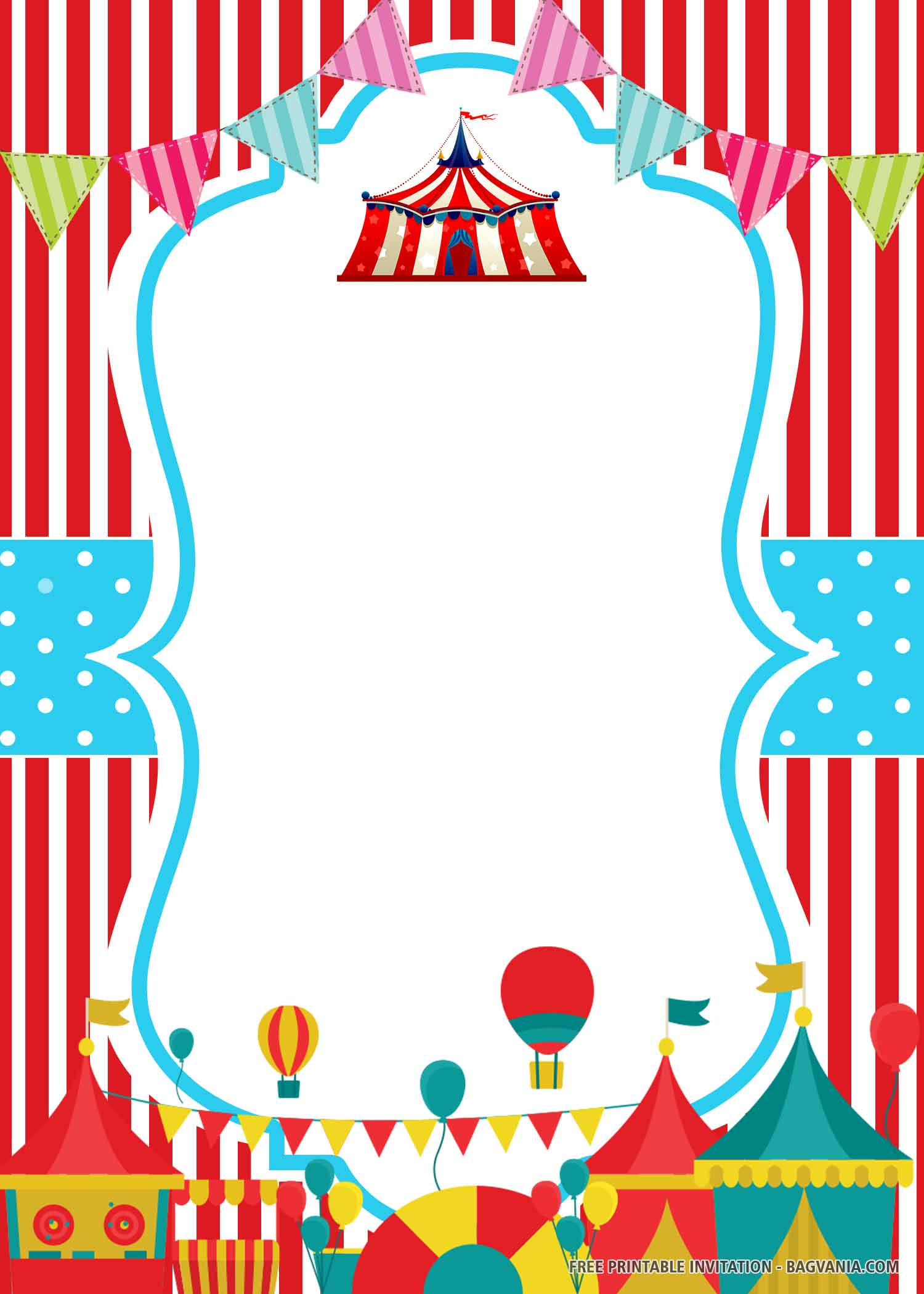 FREE PRINTABLE Stripes Circus Birthday Invitation Templates FREE