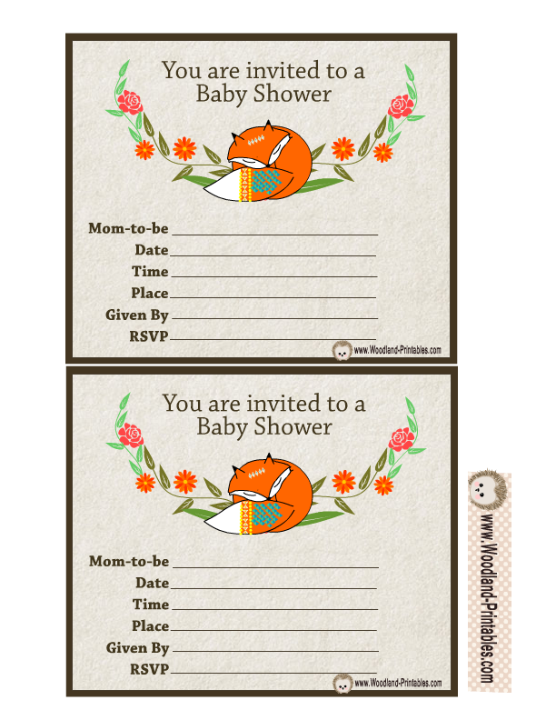 Free Printable Woodland Baby Shower Party Invitations