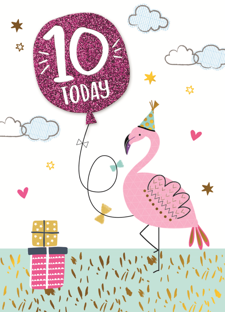 Girls 10th Birthday Flamingo Greeting Card Cards