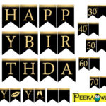 Instant Download Black Gold Birthday Banners Printable Happy