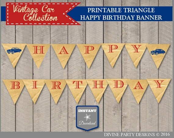 INSTANT DOWNLOAD Vintage Car Happy Birthday Banner Printable