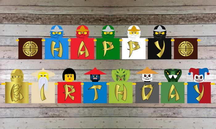 Ninjago Happy Birthday Banner Digital PDF File Printable INSTANT 