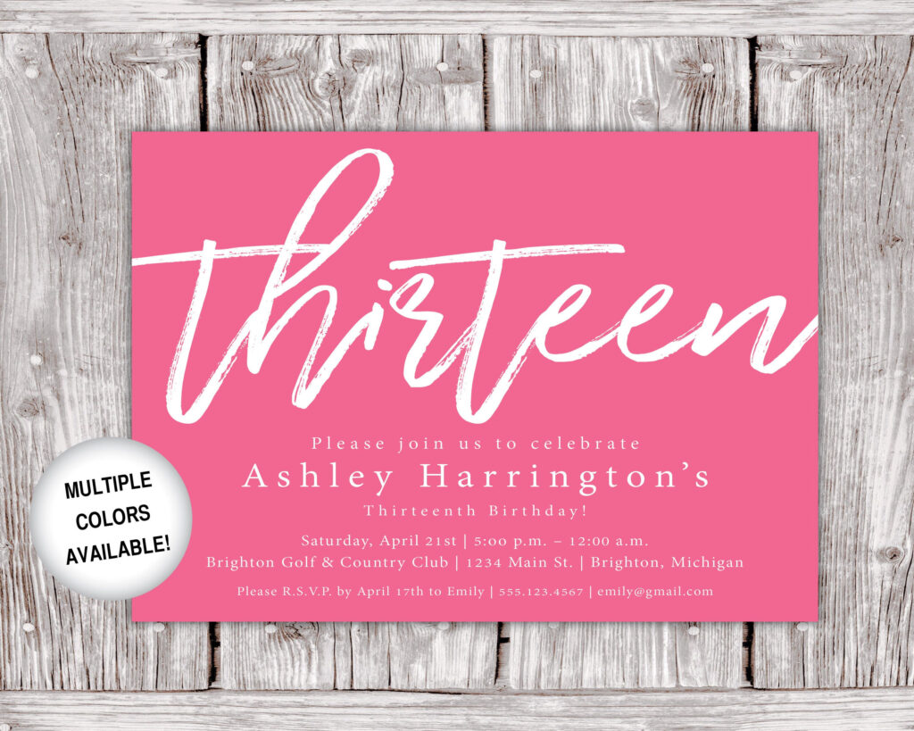 Printable 13th Birthday Invitations Pink Thirteenth Birthday Etsy 