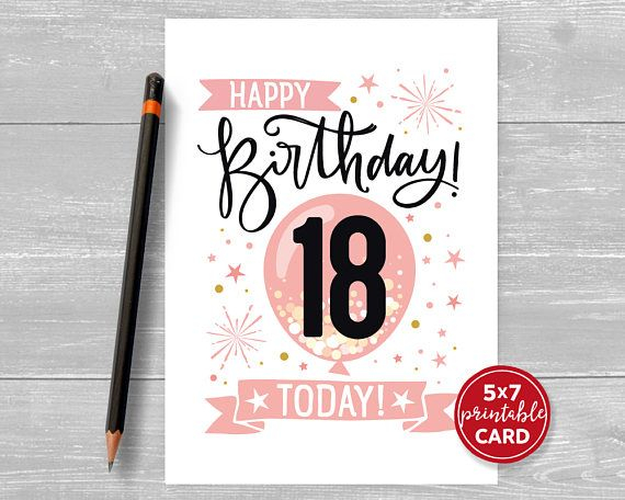 Printable 18th Birthday Card In Pink Happy Birthday 18 Etsy UK