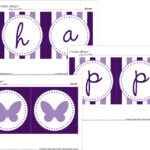 Purple Butterfly Party Happy Birthday Banner Printable Instant