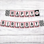 Race Car Printable Happy Birthday Banner Retro Vintage Style