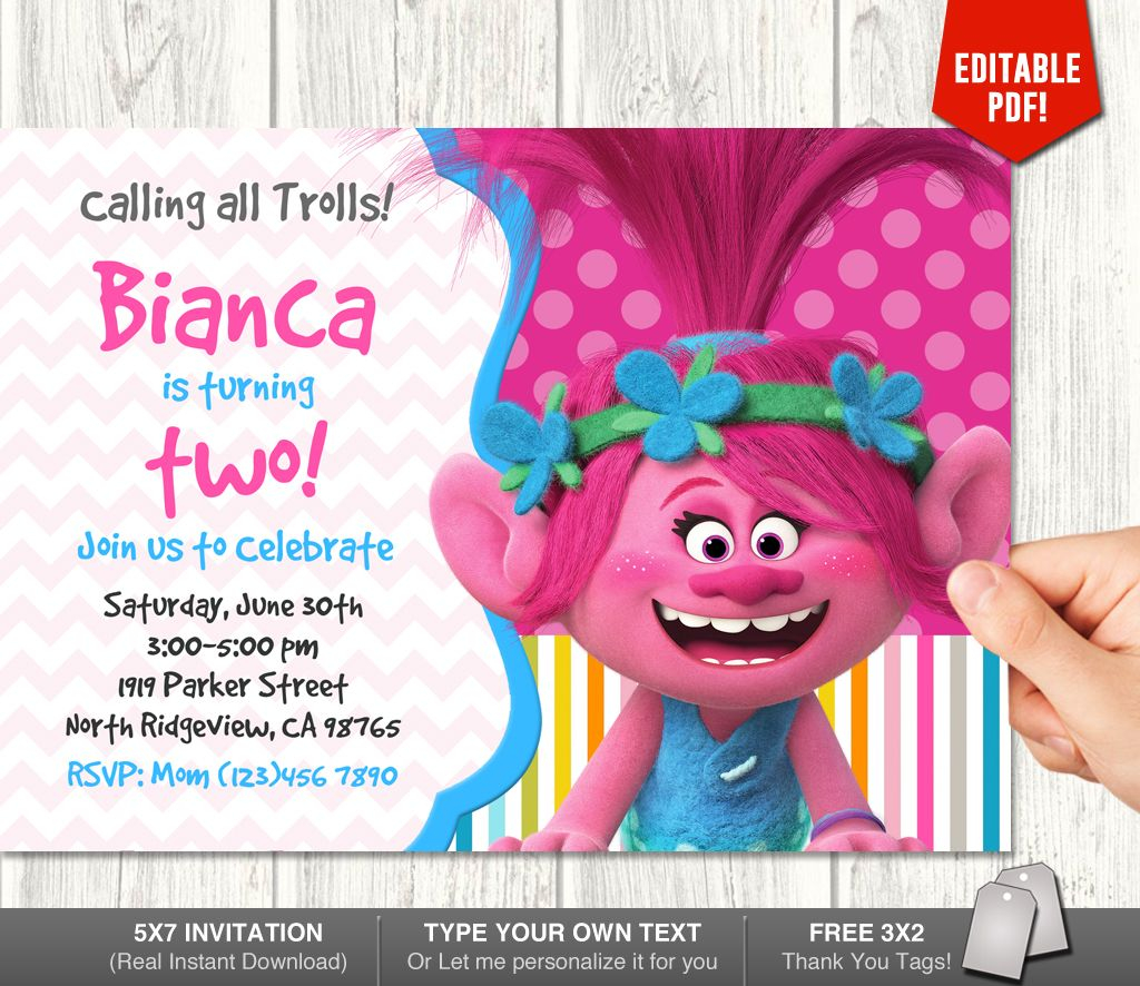 Trolls Poppy Invitation My Party Templates Party Invite Template 
