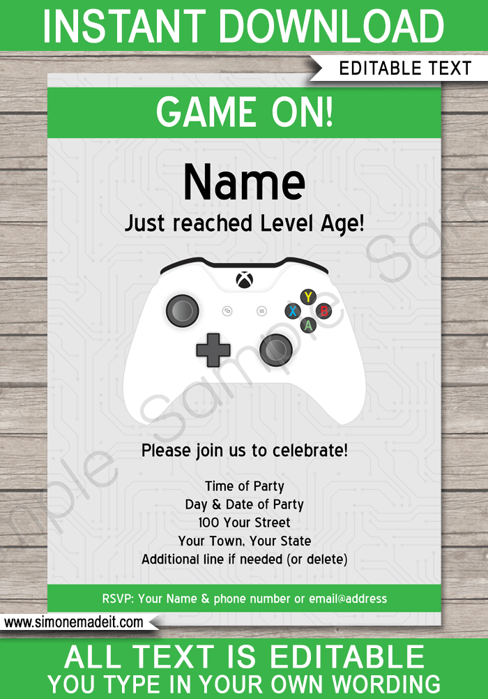Xbox Party Invitations Template Video Game Party Invite